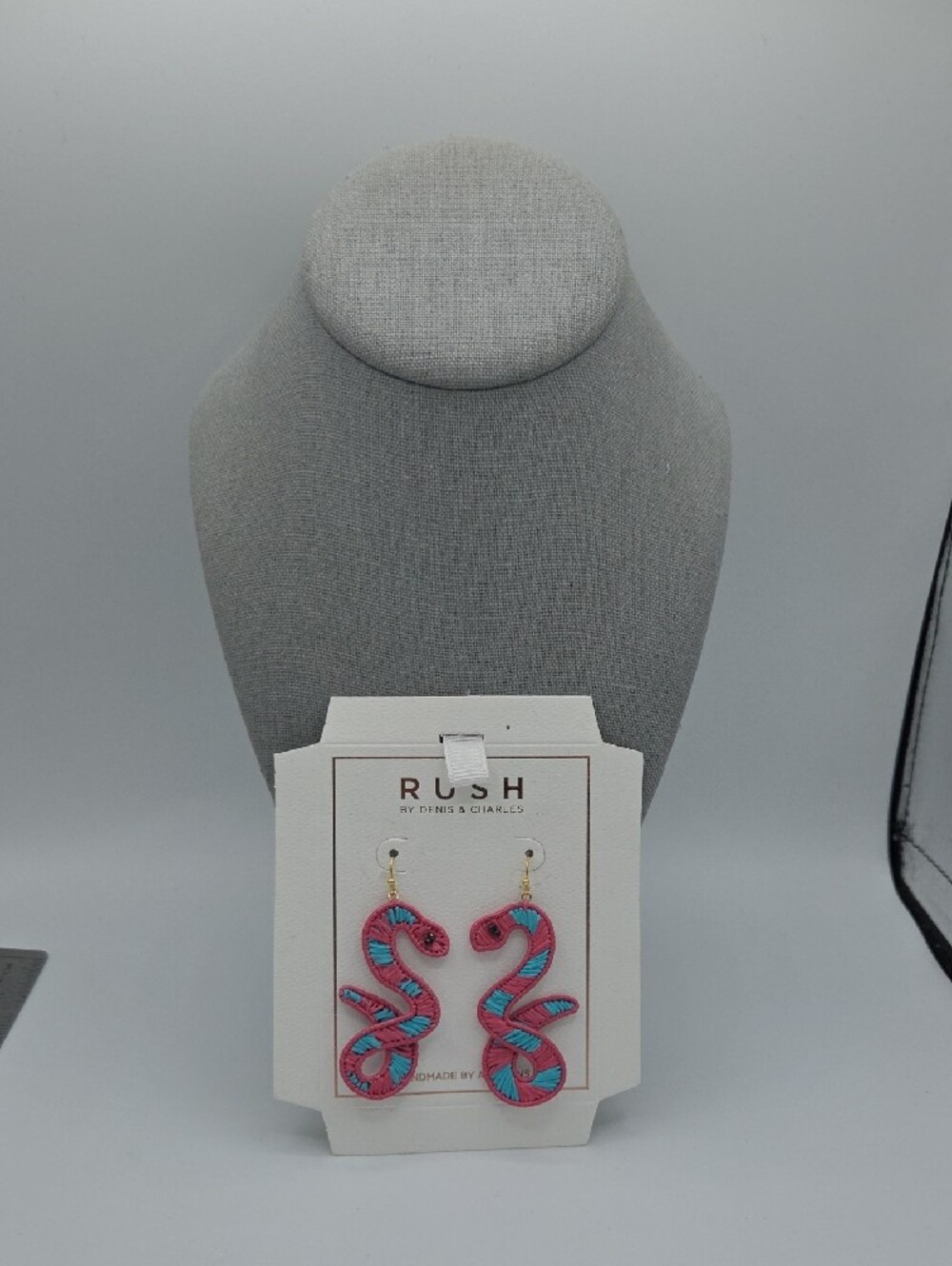 5 for $25! RUSH by Denis & Charles Pink & Blue Snake Drop Earrings - Picture 2 of 5